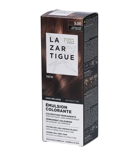 Lazartigue, Emulsion Colorante, Permanent Hair Dye, 5.00 Light Chestnut, 60 ml