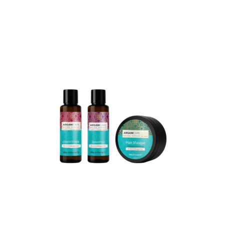 Set Arganicare: Argan Oil & Shea Butter, Hair Treatment Cream Mask, Repair, Moisturizing, 100 ml + Argan Oil & Shea Butter, Hair Shampoo, Repairing & Moisturising, 100 ml + Argan Oil & Shea Butter, Hair Conditioner, Repairing & Moisturising, 100 ml
