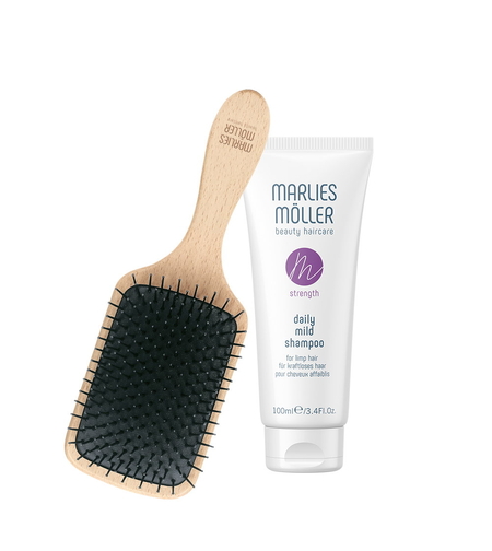 Set Marlies Moller: Marine Moisture, Scalp Brush + Daily Mild, Silicone Free, Hair Shampoo, Deep Cleansing, 100 ml