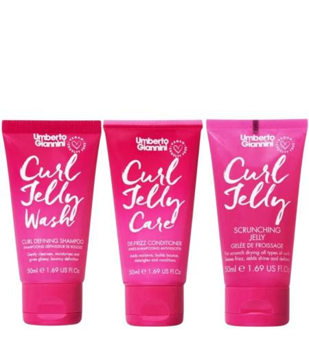 Set Umberto Giannini: Curl Jelly, Hair Styling Gel, Curl Definition & Frizz Control, Medium Hold, 50 ml + Curl Jelly, Hair Shampoo, Curl Defining, 50 ml + Curl Jelly, Hair Conditioner, Curl Defining, 50 ml