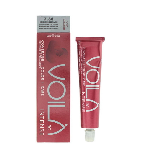 Intercosmo, Voila 3C Intense, Permanent Hair Dye, 7.34 Medium Golden Copper Blonde, 60 ml