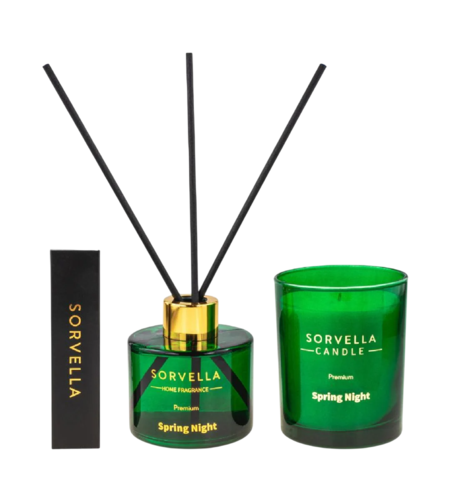 Set Sorvella: Spring Night, Floral & Woody, Scented Candle, 170 g + Spring Night, Stick, Aroma Reed Diffuser, 120 ml