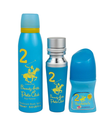 Set Beverly Hills Polo Club: No. 2, Eau De Parfum, For Women, 50 ml + No. 2, Anti-Perspirant, Deodorant Roll-On, For Women, 50 ml + 1982 - Sport 2, Freshness, Body Spray, 150 ml