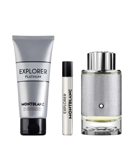 Set Montblanc: Explorer Platinum, Eau De Parfum, For Men, 100 ml + Explorer Platinum, Eau De Parfum, For Men, 7.5 ml + Explorer Platinum, Cleansing, Shower Gel, For All Skin Types, 100 ml