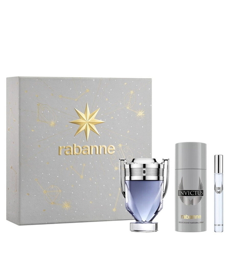 Set Paco Rabanne: Invictus, Eau De Toilette, For Men, 100 ml + Invictus, Eau De Toilette, For Men, 10 ml + Invictus, Deodorant Spray, For Men, 150 ml