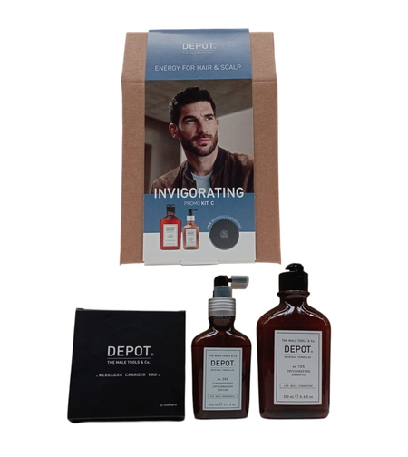 Invigorating Kit C Set Depot: 100 Hair Cleansing No. 105, Multivitamin Complex, Hair Shampoo, Anti-Hair Loss, 250 ml + 200 Hair Treatments No. 206, Hair Lotion Treatment, Invigorating, 100 ml
