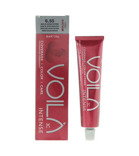 Intercosmo, Voila 3C Intense, Permanent Hair Dye, 6.55 Dark Blonde Intense Mahogany, 60 ml