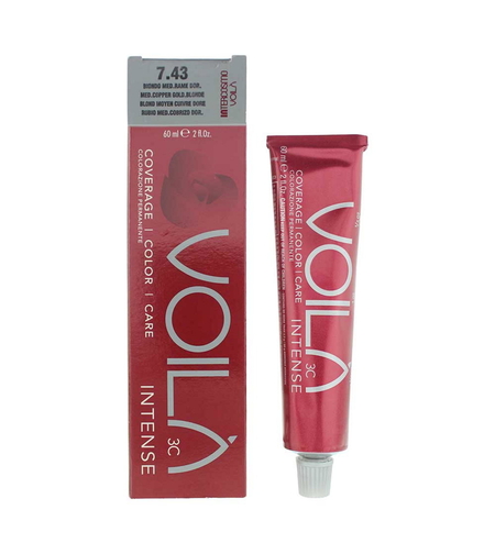 Intercosmo, Voila 3C Intense, Permanent Hair Dye, 7.43 Mediterranean Copper Gold Blonde ml