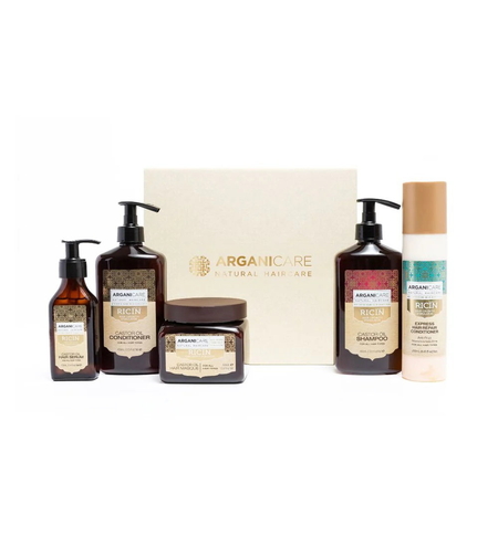 Set Arganicare: Ricin, Hair Shampoo, For Growth Stimulation, 400 ml + Honey, Hair Serum, Hydrating & Strengthening, 100 ml + Ricin, Hair Conditioner, For Growth Stimulation, 400 ml + Ricin, Hair Treatment Cream Mask, For Growth Stimulation, 500 ml +
