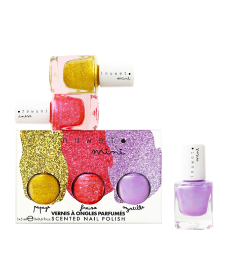Set Inuwet: Papaye, Nail Polish, 5 ml *Miniature + Fraise, Nail Polish, 5 ml *Miniature + Myrtille, Nail Polish, 5 ml *Miniature