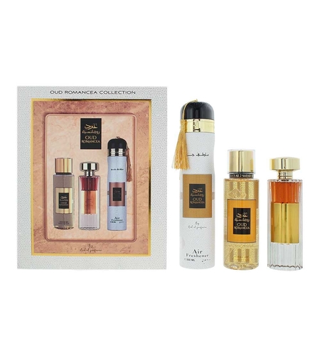 Set Ard Al Zaafaran: Oud Romancea, Eau De Parfum, For Women, 100 ml + Oud Romancea, Scented Spray, For Women, 250 ml + Oud Romancea, Amber, Room Air Freshener, 300 ml