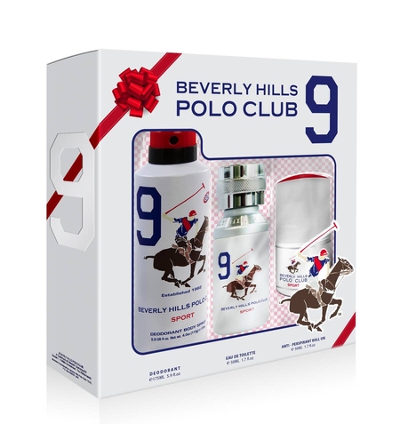 Set Beverly Hills Polo Club: 1982 - Sport 9, Eau De Toilette, For Men, 50 ml + 1982 - Sport 9, Anti-Perspirant, Deodorant Spray, For Men, 175 ml + 1982 - Sport 9, Anti-Perspirant, Deodorant Roll-On, For Men, 50 ml