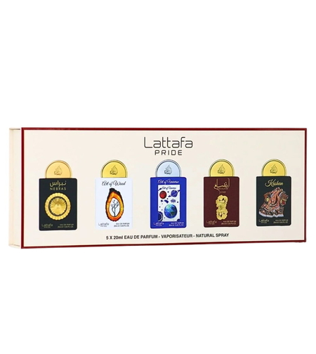 Set Lattafa: Nebras, Eau De Parfum, For Women, 20 ml + Art Of Wood, Eau De Parfum, For Women, 20 ml + Art Of Universe, Eau De Parfum, For Women, 20 ml + Ansaam Gold, Eau De Parfum, For Women, 20 ml + Kashan, Eau De Parfum, For Women, 20 ml