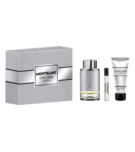 Set Montblanc: Explorer Platinum, Eau De Parfum, For Men, 100 ml + Explorer Platinum, Eau De Parfum, For Men, 7.5 ml + Explorer Platinum, Cleansing, Shower Gel, For All Skin Types, 100 ml