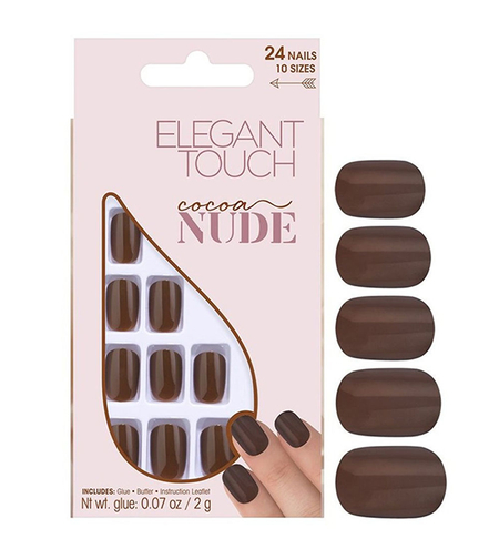 Set, Elegant Touch, Nude, Squoval, Artificial Nails, Cocoa, 24 pcs