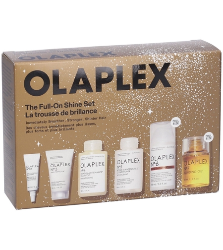 The Full-On Shine Set Olaplex: No.6 Bond Smoother, Hair Styling Cream, 100 ml + No.3 Hair Perfector, Hair Cream Treatment, For Revitalisation, 30 ml + No.4 Bond Maintenance, Hair Shampoo, Repairing & Strengthening, 30 ml + No. 0.5 Scalp Longevity Tre