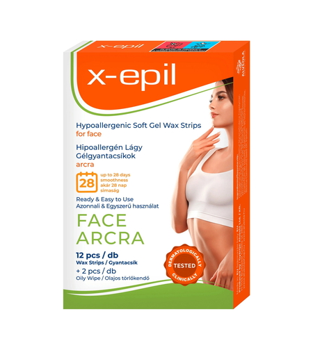 X-Epil, Hypoallergenic, Silky Finish, Hair Removal Wax Strips, For Face, 12 pcs