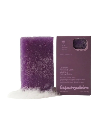 Esponjabon, Lavander, Nourishing, Soap & Sponge 2-In-1, For Face & Body, 120 g
