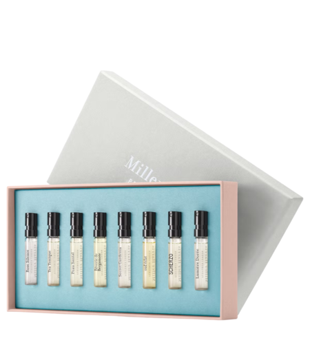Discovery Set Miller Harris: Scherzo, Eau De Parfum, Unisex, 2 ml *Vial + Rose Silence, Eau De Parfum, For Women, 2 ml *Vial + Coeur De Jardin, Eau De Parfum, For Women, 2 ml *Vial + Tea Tonique, Eau De Parfum, Unisex, 2 ml *Vial + Peau Santal, Eau D