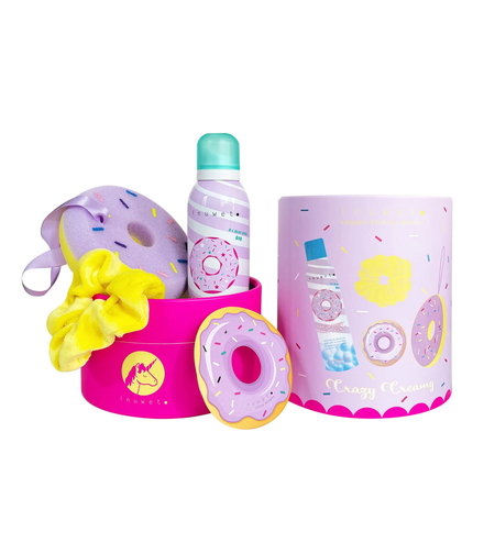 Set Inuwet: Donut, Cleansing & Moisturising, Shower Mousse, 200 ml + Scrunchy, Hair Elastic + Donut, Body Sponge + Donut, Gift Sticker
