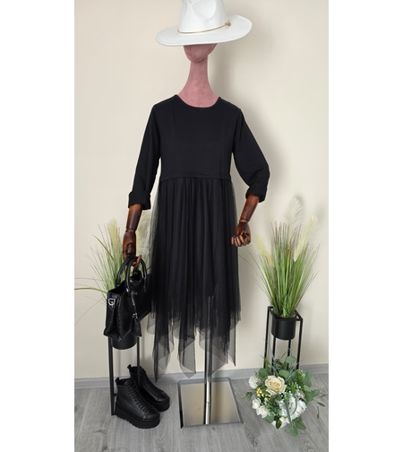 Rochie Asimetrică din Tull-Negru