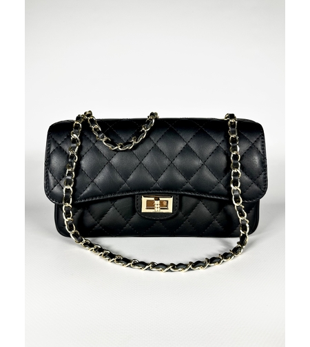 Женская черная стеганая сумка из натуральной кожи с цепочкой 3.25М vera pelle 