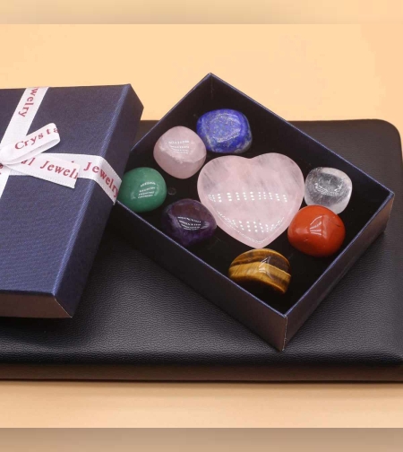 Комплект 7 чакри и сърце от Розов кварц