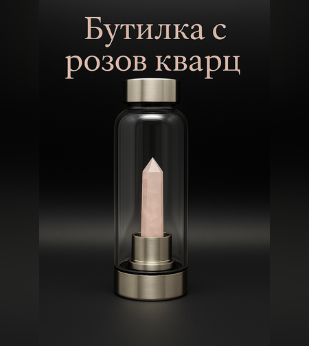 Бутилка за зареждане и пречистване на вода с розов кварц