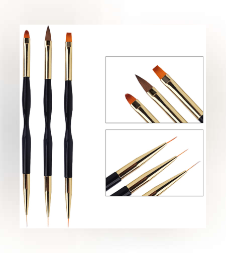 Комплект 3 двойни четки за линии , декорации , гел и акрил