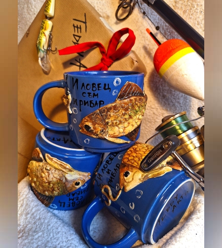 Рибарска чаша с декорация от полимерна глина