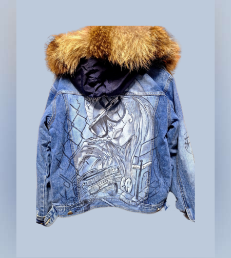 Дамска парка естествен косъм ръчна рисунка р-р М