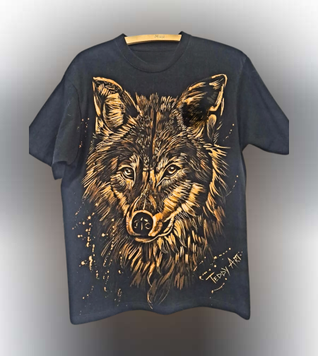 Тениска избелен ефект Ръчна рисунка