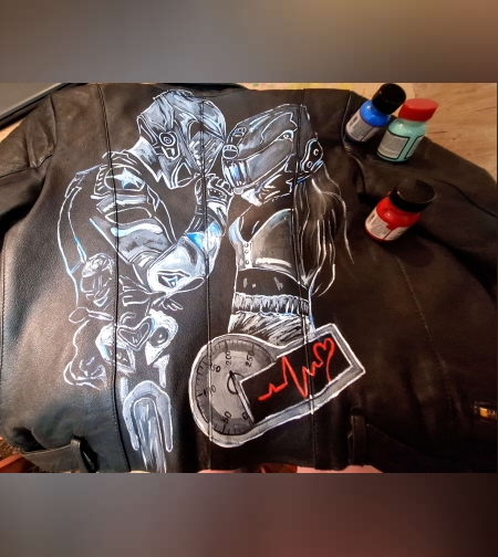 Дамско   яке  естествена кожа ,ръчна рисунка С-ХС - Copy 0