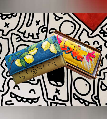 Ръчно рисуван Арт портфейл ,,LOVE,,,ЕСТЕСТВЕНА КОЖА