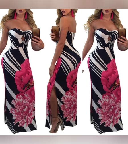 Елегантна дълга рокля с флорален десен