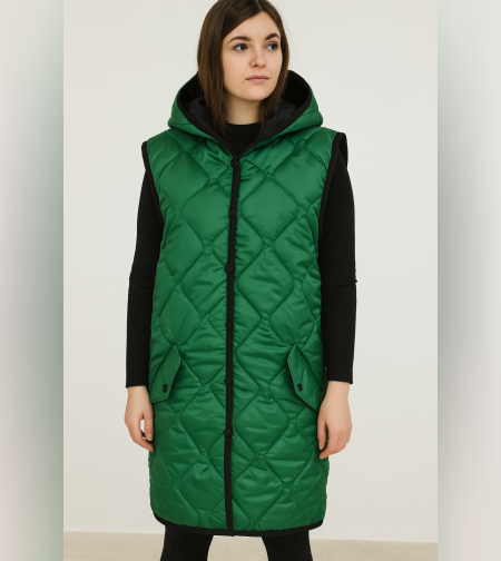 Дамски капитониран елек с качулка