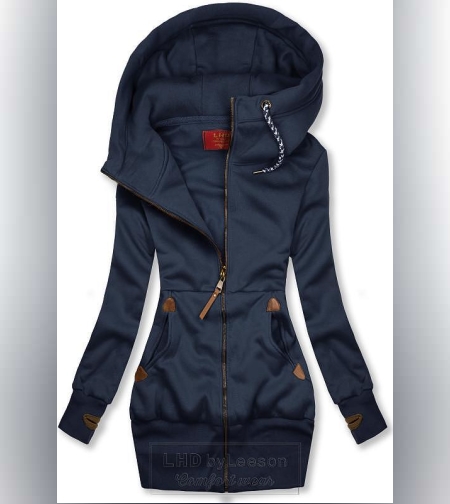 Тъмносин дълъг суичър с цип код 829