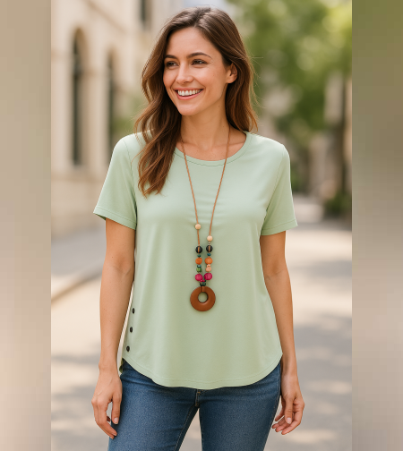 Дамска блуза с къс ръкав в зелено + аксесоар