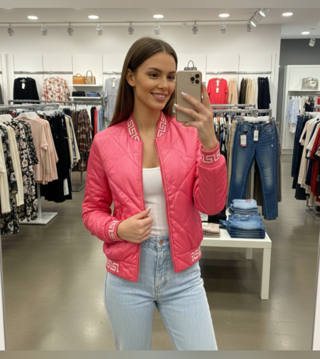 Дамско преходно бомбър яке в розово