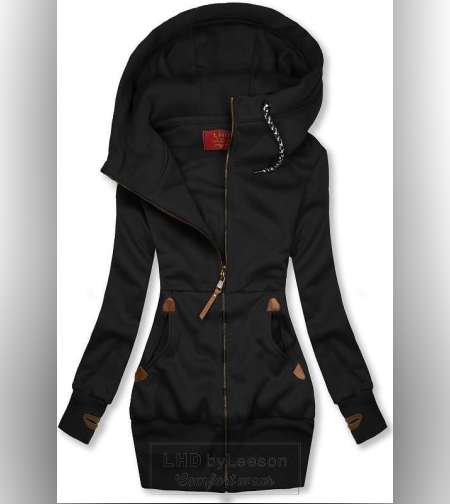 Черен дълъг суичър с цип код 829