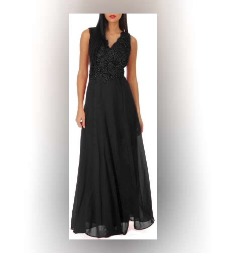 Официална дълга рокля с тюл и дантела в черно