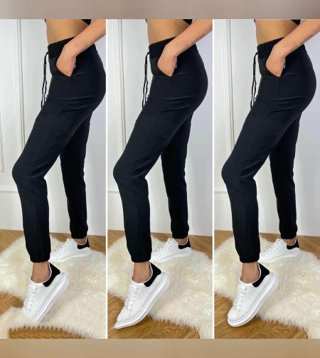 Дамски панталон с висока талия в синьо