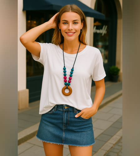 Дамска блуза с къс ръкав + аксесоар – размер