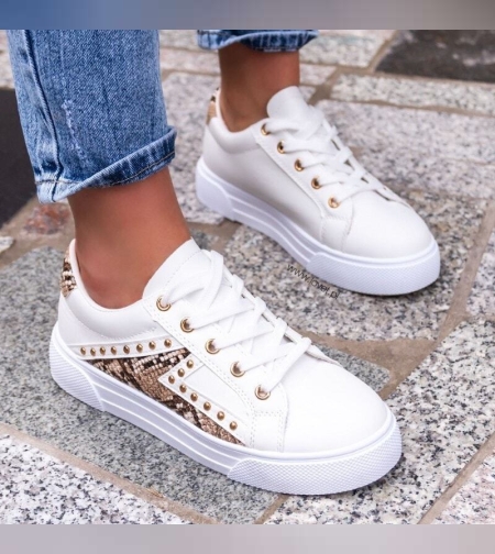 Дамски бели кецове със змийски акцент