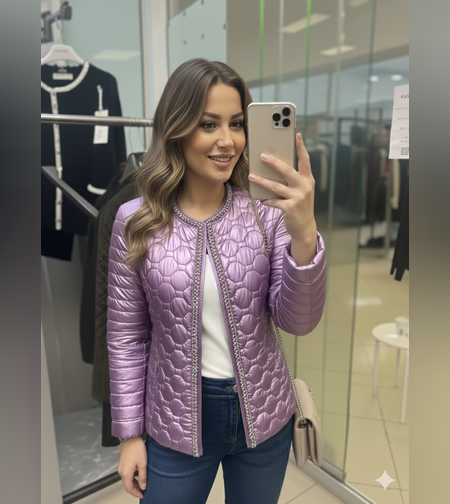 Пролетно яке с перли в металик лилаво