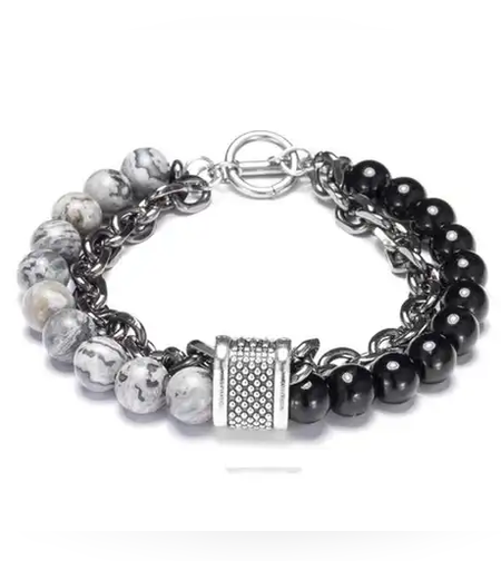 Мъжка гривна в 2 цвята с естествени камъни