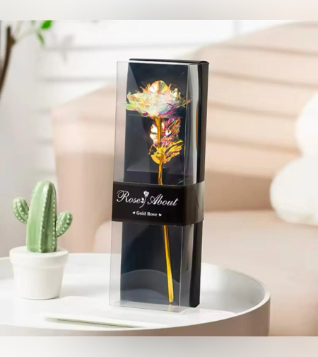 Златна холограмна роза в елегантна опаковка 26х8х7см - Уникален подарък