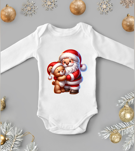 Бебешко боди -Дядо коледа с мече