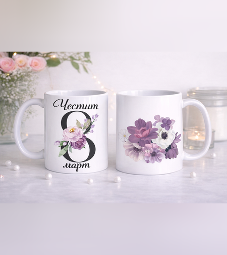 Чаша за 8 март с флорален дизайн