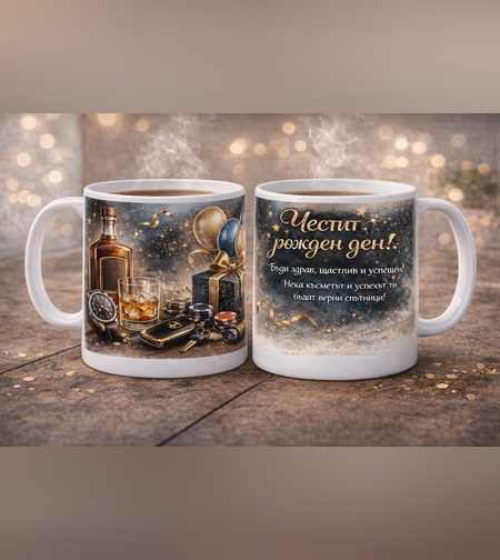 Подаръчна чаша „Честит рожден ден“ – стилна мъжка чаша с пожелание
